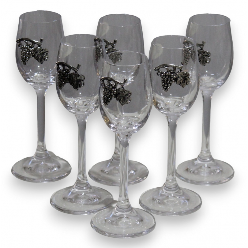 Lot de 6 verres à vin décoré de raisins en laiton