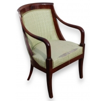 Fauteuil gondole Empire en acajou, tissus vert