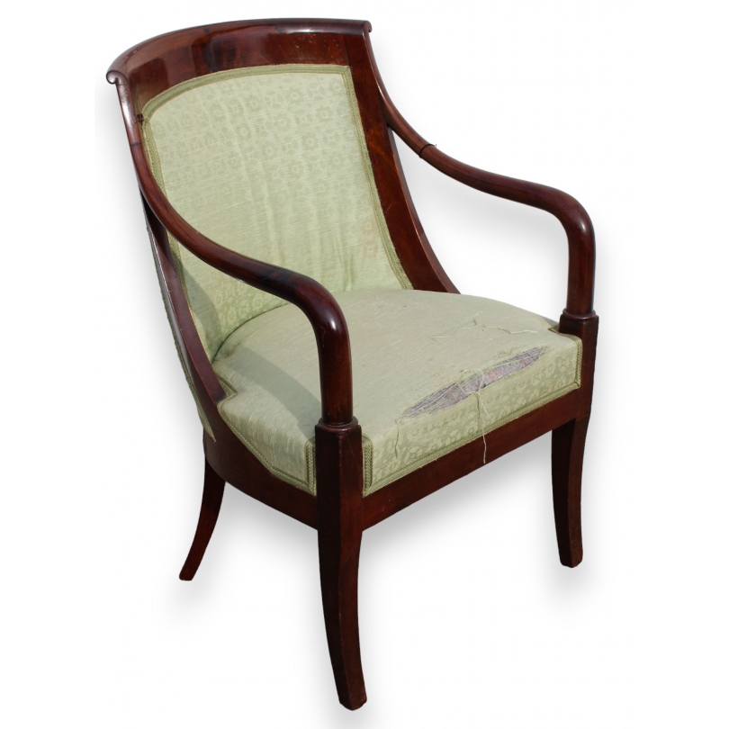 Fauteuil gondole Empire en acajou, tissus vert