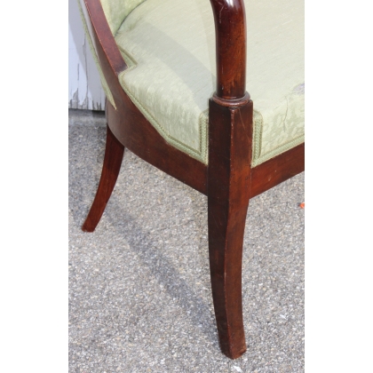 Fauteuil gondole Empire en acajou, tissus vert