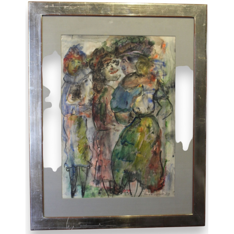 Aquarelle "Personnages" signé Romolo ESPOSITO 1971