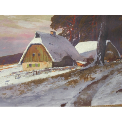 Paintings | Painting: ‘Farm in the Snow’. Moinat SA  – Antiques and home décor