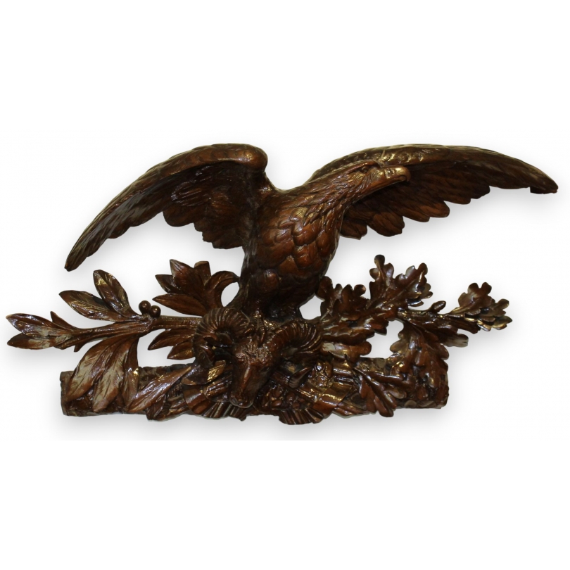 Dessus de porte sculpté \"Aigle et mouflon\"