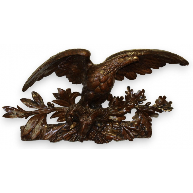 Dessus de porte sculpté "Aigle et mouflon"