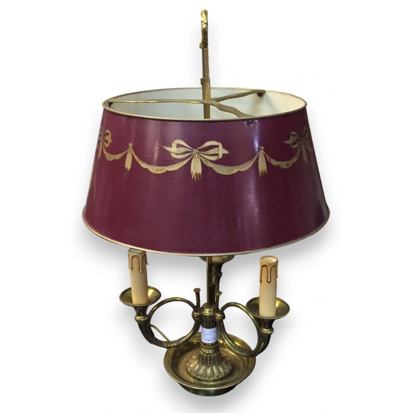  Lampe Bouillotte style Louis XVI abat-jour rouge sur  Moinat SA  - Antiquités décoration