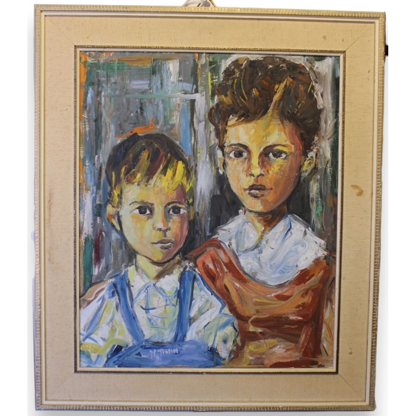 Paintings | Painting entitled ‘Two Boys’ by M TROTTA, Moinat SA  – Antiques and home décor