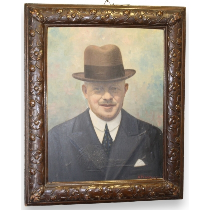 Tableau portrait \"Homme au chapeau\" signé VIAROZ