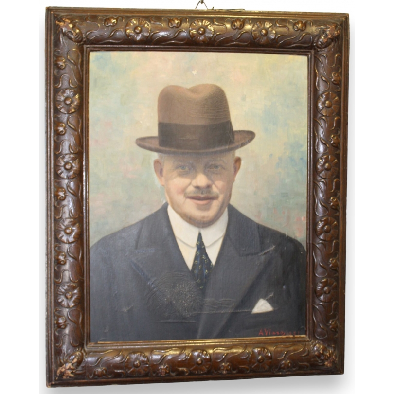 Tableau portrait "Homme au chapeau" signé VIAROZ