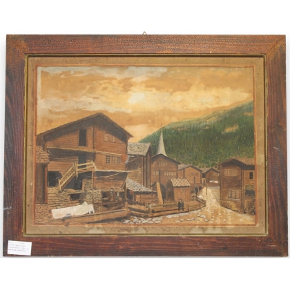 Tableau "Village de montagne" signé Eug. BROSSY 21  sur Moinat SA  - Antiquités décoration -  Gouaches, Aquarelles, Pastels