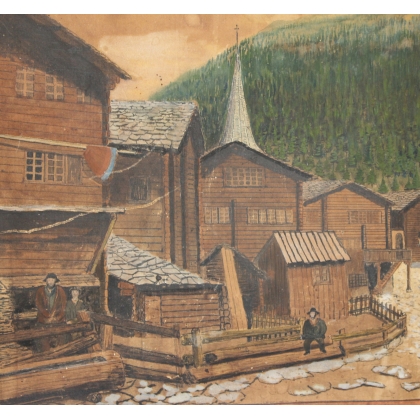 Tableau "Village de montagne" signé Eug. BROSSY 21  sur Moinat SA  - Antiquités décoration -  Gouaches, Aquarelles, Pastels