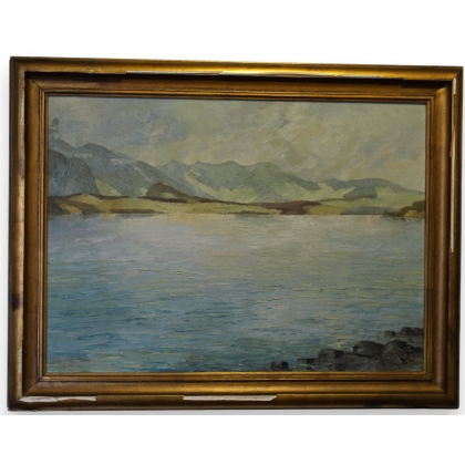 Tableau \"Lac de Thoune\" monogrammé KW 1932