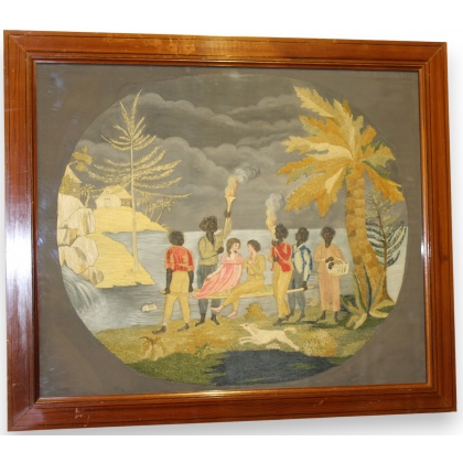 Tableau brodé \"Paul et Virginie\"