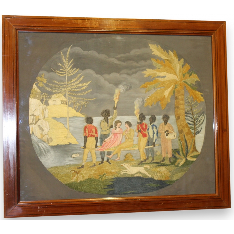  Tableau brodé "Paul et Virginie" sur  Moinat SA  - Antiquités décoration