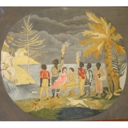  Tableau brodé "Paul et Virginie" sur  Moinat SA  - Antiquités décoration
