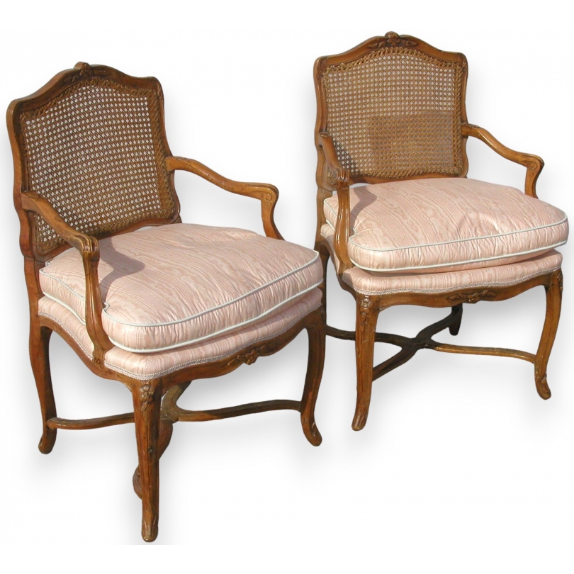 Pair of Regency cane armchairs with cushioned seats from  Moinat SA  - Antiques and home décor