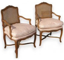 Paire de fauteuils Régence cannés, assise coussin