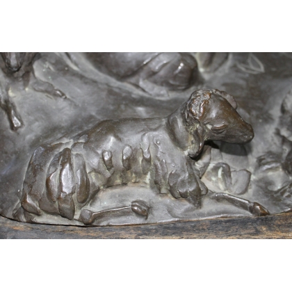 Groupe en bronze \"Enfants écoutant la mandoline\"