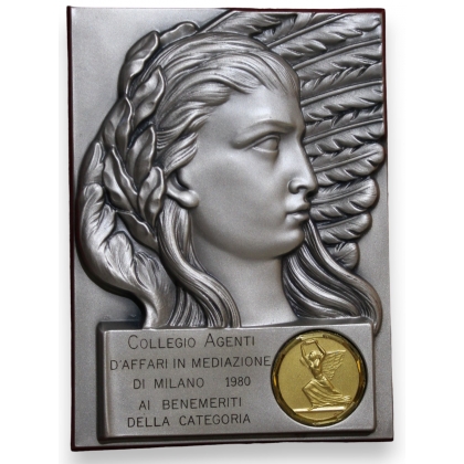 Plaque en bronze argenté \"Collegio Agenti\"