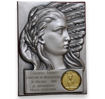 Plaque en bronze argenté "Collegio Agenti"