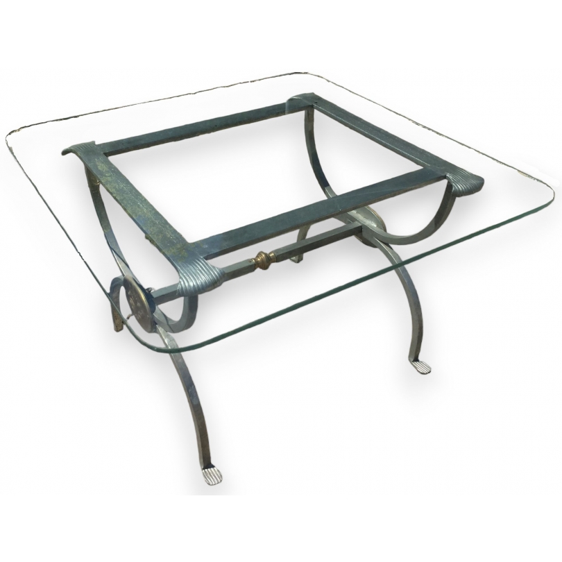  Table bout de canapé en fer et verre sur  Moinat SA  - Antiquités décoration