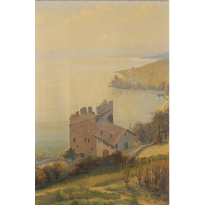 Tableau \"Tour de Marsens\" signé C. PARISOD