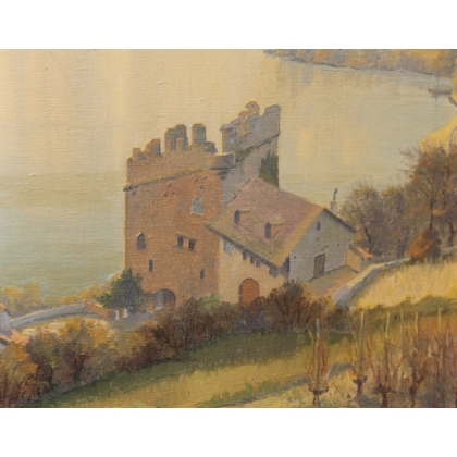 Tableau \"Tour de Marsens\" signé C. PARISOD