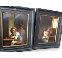 Paire de tableaux "Scènes d'intérieur"