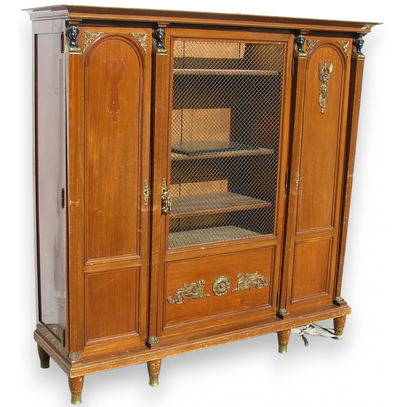 Empire-style bookcase, 3 doors, with black marble top, by  Moinat SA  - Antiques and home décor