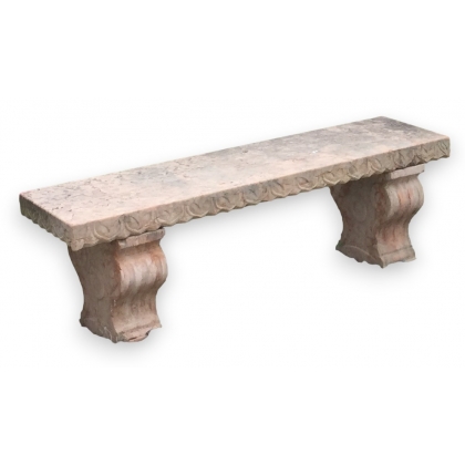 Straight bench in pink marble, with a carved seat, by  Moinat SA  - Antiques and home décor
