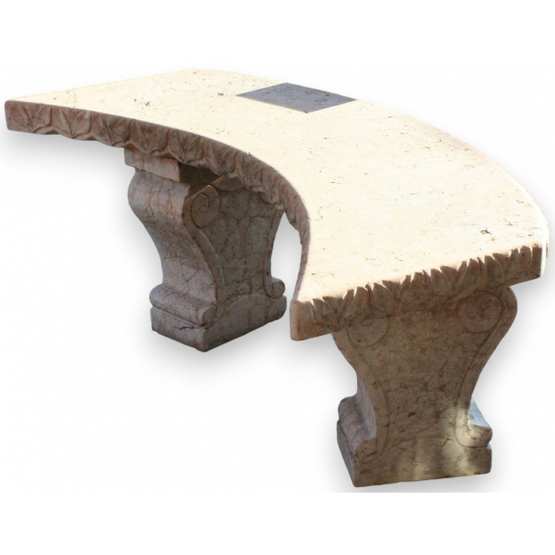 Curved bench in pink marble, with a carved seat, by  Moinat SA  - Antiques and home décor