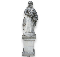 Sculpture "Femme aux fruits" en pierre de Vicenza