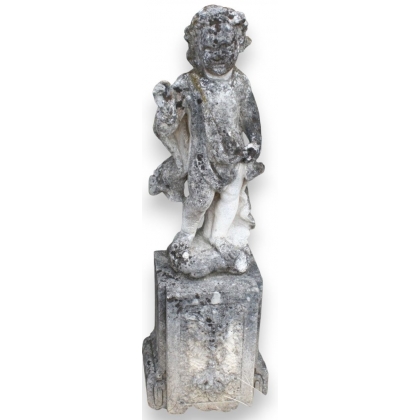  Sculpture "Chérubin" en pierre avec socle sur  Moinat SA  - Antiquités décoration