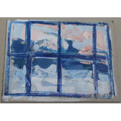 Paintings | Oil on cardboard, ‘Fenètre bleue’, signed HAURI Moinat SA  – Antiques and home décor