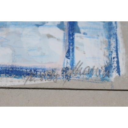 Paintings | Oil on cardboard, ‘Fenètre bleue’, signed HAURI Moinat SA  – Antiques and home décor
