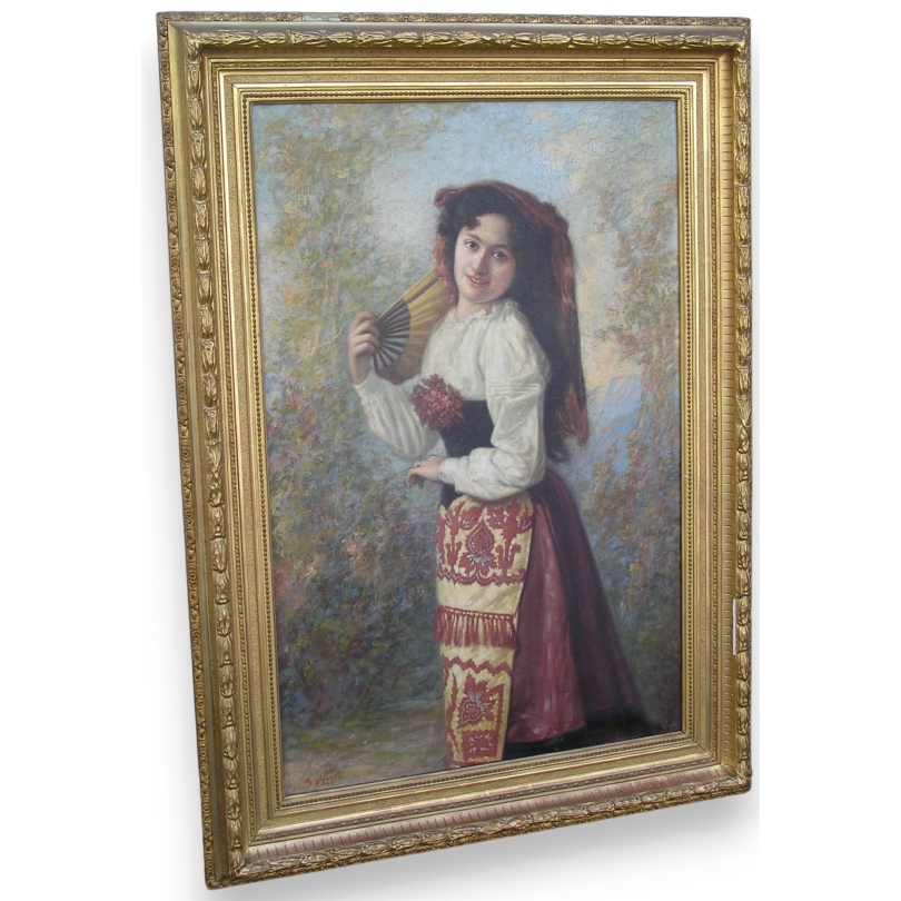Paintings | Painting entitled ‘Young Italian Woman’, signed NAPOLI Moinat SA  – Antiques and home décor