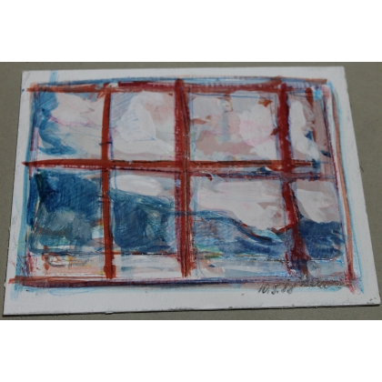 Paintings | Oil on cardboard, ‘Red Window’, signed HAURI Moinat SA  – Antiques and home décor
