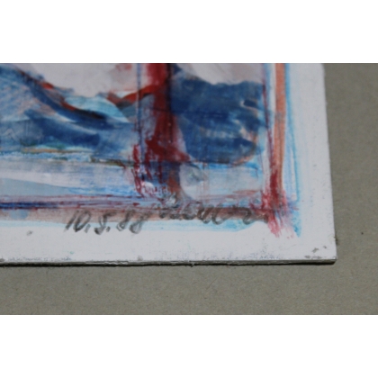 Paintings | Oil on cardboard, ‘Red Window’, signed HAURI Moinat SA  – Antiques and home décor