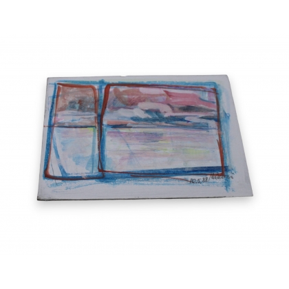 Tableau \"Fenètre rouge et bleue\" signé HAURI
