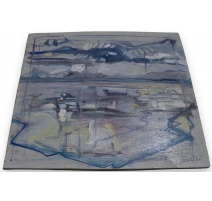 Huile sur bois "Paysage bleu" signé HAURI
