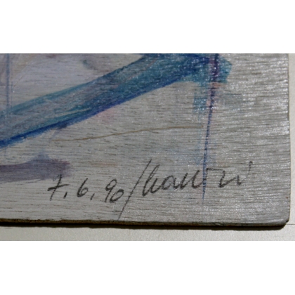 Paintings | Oil on wood, ‘Blue Landscape’, signed HAURI Moinat SA  – Antiques and home décor
