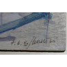 Paintings | Oil on wood, ‘Blue Landscape’, signed HAURI Moinat SA  – Antiques and home décor