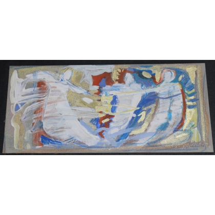 Paintings | Oil on cardboard, ‘Characters’, signed HAURI Moinat SA  – Antiques and home décor