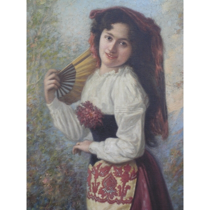 Paintings | Painting entitled ‘Young Italian Woman’, signed NAPOLI Moinat SA  – Antiques and home décor
