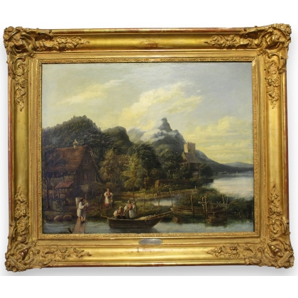 Tableau \"Lac de montagne\" attribué à J.J. CHALON