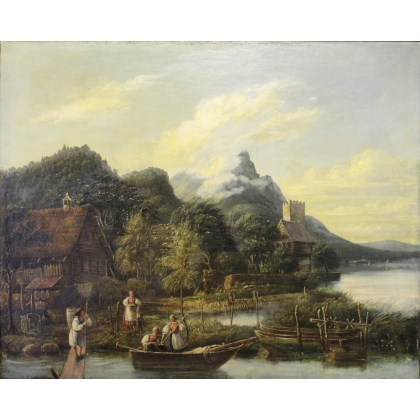Paintings | Painting entitled ‘Mountain Lake’, attributed to J.J. CHALON Moinat SA  – Antiques and home décor