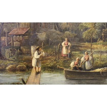Paintings | Painting entitled ‘Mountain Lake’, attributed to J.J. CHALON Moinat SA  – Antiques and home décor