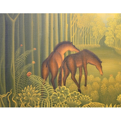 Tableau \"Chevaux\" signé E.Jn-LOUIS 86