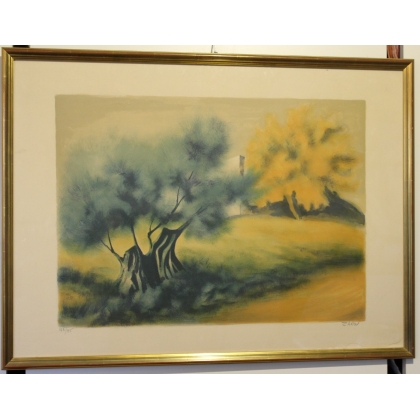Litho "Paysage de Provence" signé ZAROU 163/195  sur Moinat SA  - Antiquités décoration -  Gravures, Lithos