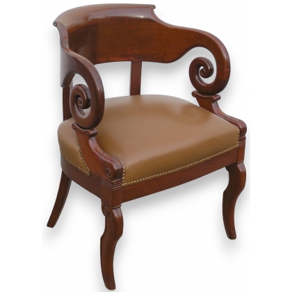 Fauteuil Restauration en cuir brun