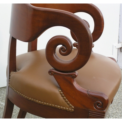 Brown leather restaurant armchair by Moinat SA – Antiques and interior design